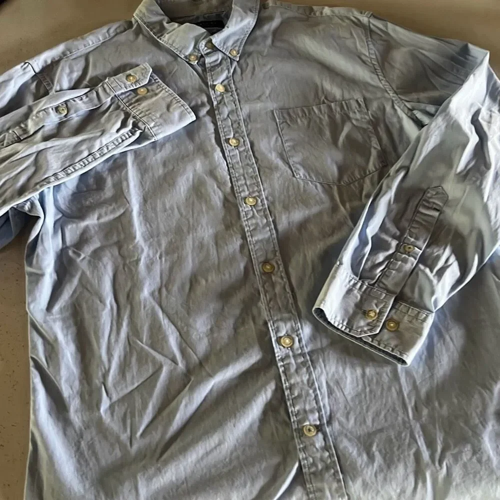 Banana Republic Striped Light Blue Grant Fit Button Down Mens Large